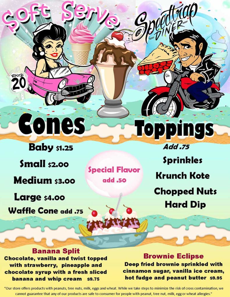 Speedtrap Diner Ice Cream Menu