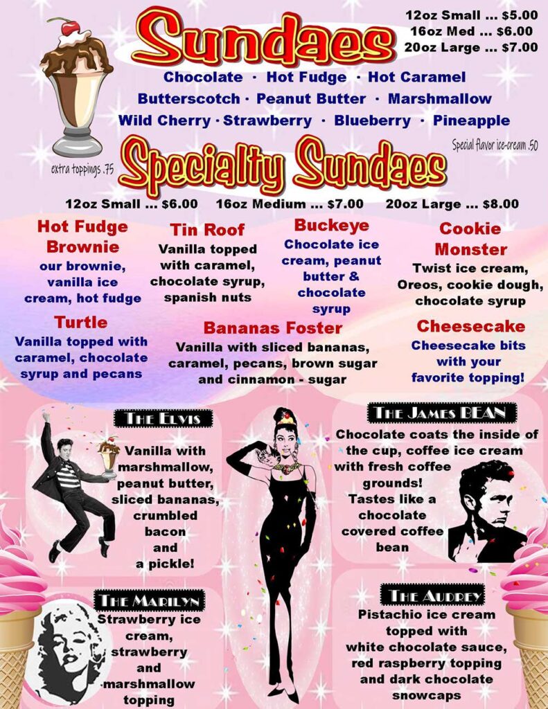 Speedtrap Diner Ice Cream Sundae Menu